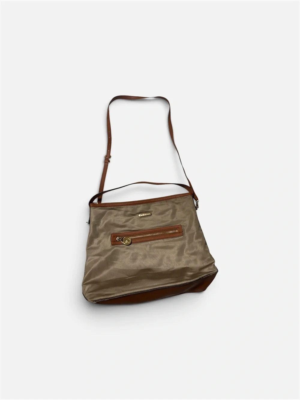 Michael Kors Khaki and Brown Nylon Crossbody Bag